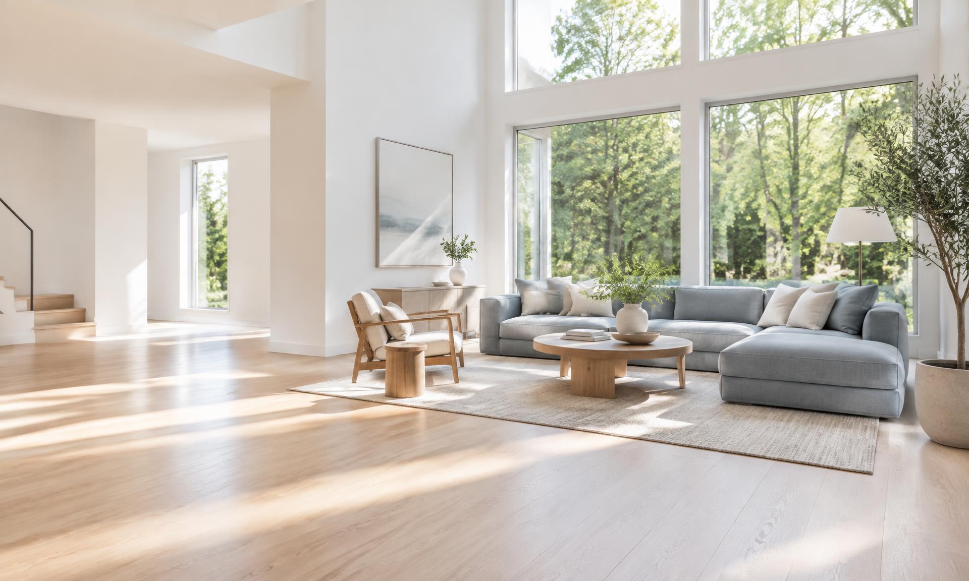 Bright, open home interior with tall windows (illustrative, not a listing)